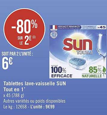 tablettes lave-vaisselle sun tout en 1 -80% sur le 2e