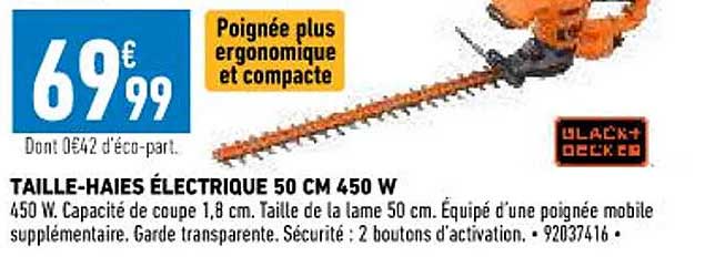taille-haies électrique 50 cm 450w black + decker