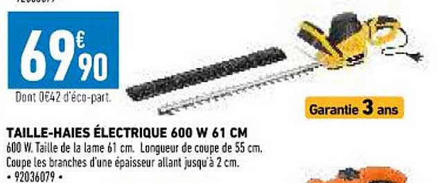 taille-haies électrique 600w 61 cm