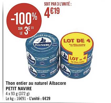 Thon Entier Au Naturel Albacore Petit Navire -100% Sur Le 3e