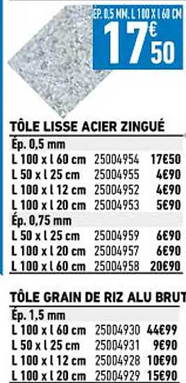 tôle lisse acier zingué, tôle grain de riz alu brut