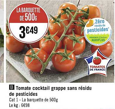 tomate cocktail grappe sans résidu de pesticides