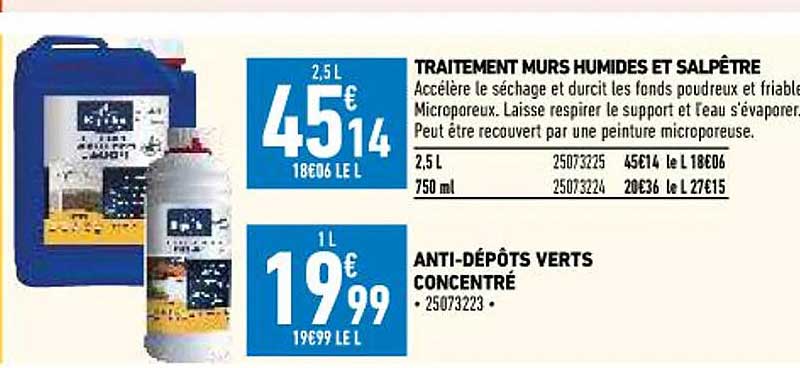 traitement murs humides et salpêtre, anti-dépôts verts concentré