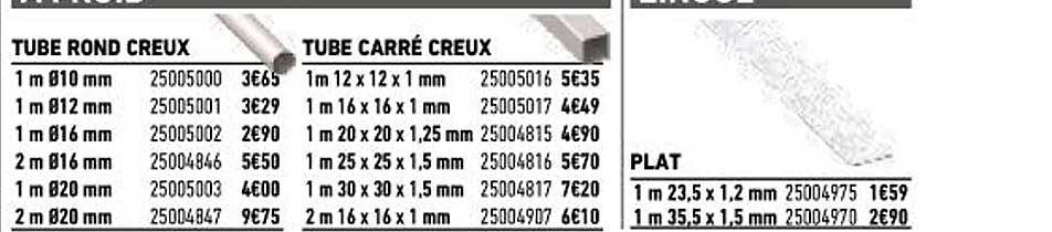 tube rond creux, tube carré creux, plat