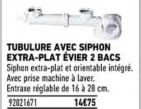 tubulure avec siphon extra-plat évier 2 bacs