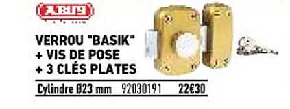 verrou "basik" + vis de pose + 3 clés plates
