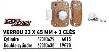 verrou 23 x 45 mm + 3 clés go-on!