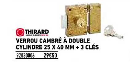 verrou cambré à double cylindre 25 x  40 mm + 3 clés thirar