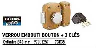 verrou embouti bouton + 3 clés