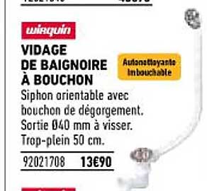 vidage de baignoire à bouchon wirquin