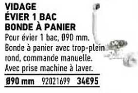 vidage évier 1 bac bonde à panier