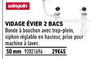 vidage évier 2 bacs wirquin