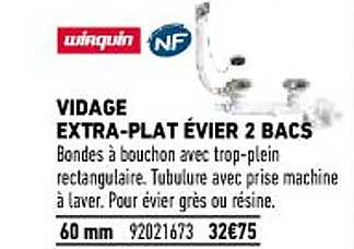 vidage extra-plat évier 2 bacs wirquin