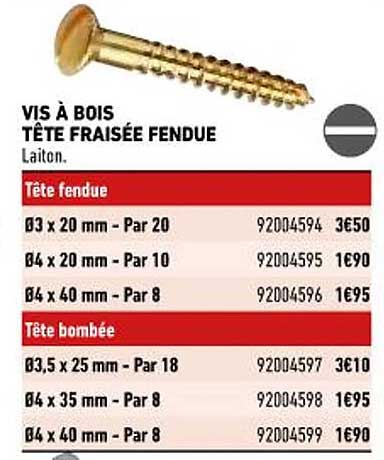vis à bois tête fraisée fendue