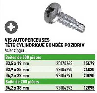 vis autoperceuses tête cylindrique bombée pozidriv