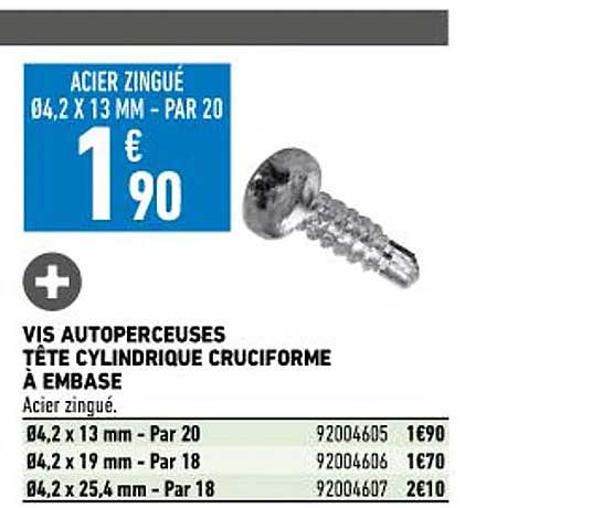 vis autoperceuses tête cylindrique cruciforme à embase