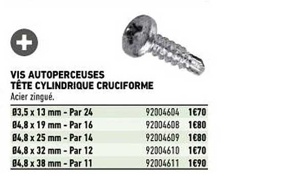 Vis Autoperceuses Tête Cylindrique Cruciforme
