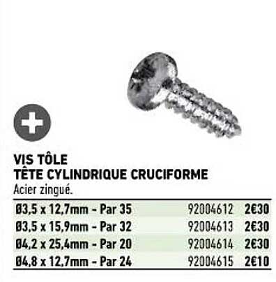 Vis Tôle Tête Cylindrique Cruciforme