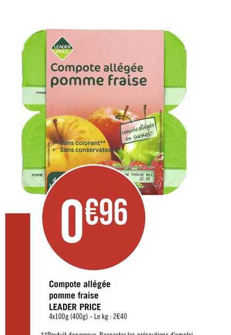 compote allégée pomme fraise leader price