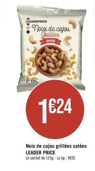noix de cajou grillées salée leader price