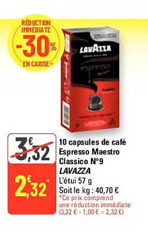 10 capsules de café espresso maestro classico n°9 lavazza