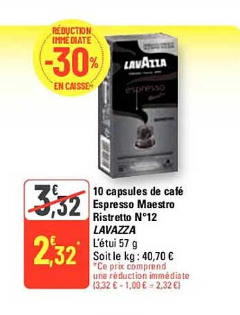 10 capsules de café espresso maestro ristretto n°12 lavazza