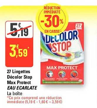27 lingettes décolor stop max protect eau écarlate