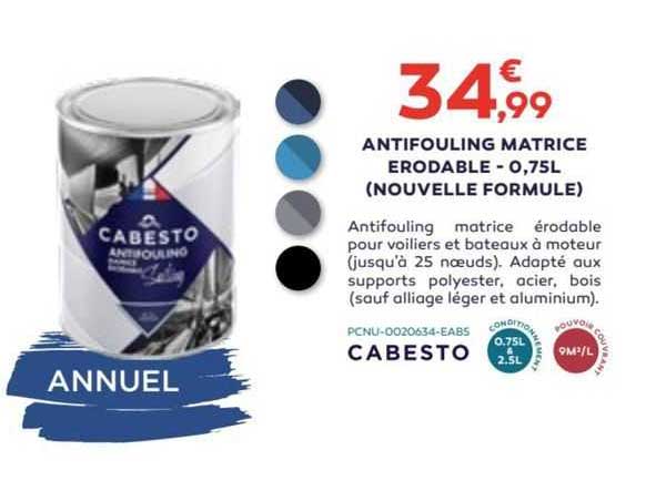 antifouling matrice erodable - 0,75 l (nouvelle formule)