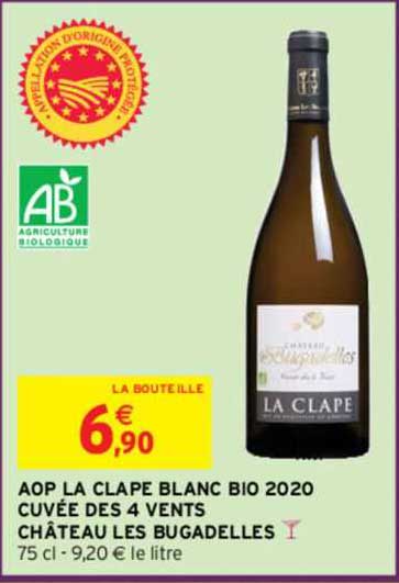 aop la clape blanc bio 2020 cuvée des 4 vents château les bugadelles
