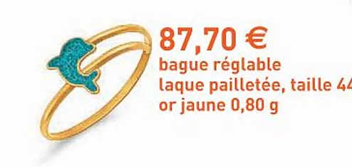 bague réglable laqué pailletée, taille 44 or jaune 0,80 g