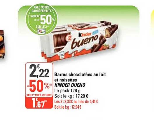 Barres Chocolatées Au Lait Et Noisettes Kinder Bueno