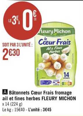 bâtonnets cœur frais fromage ail et fines herbes fleury michon