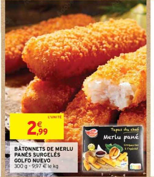 bâtonnets de merlu panés surgelés golfo neuvo