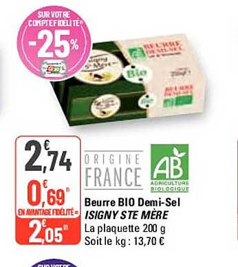 beurre bio demi-sel isigny ste mère