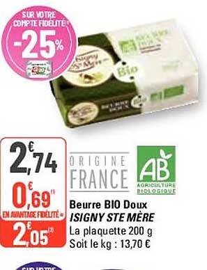 beurre bio doux isigny ste mère
