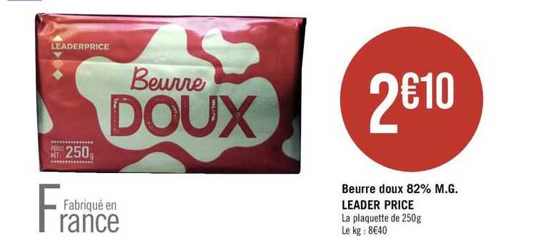 beurre doux 82% mat. gr. leader price