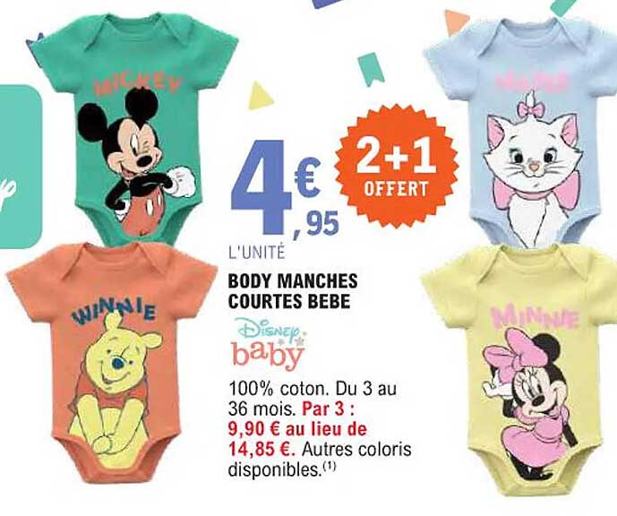 body manches courtes bébé disney baby
