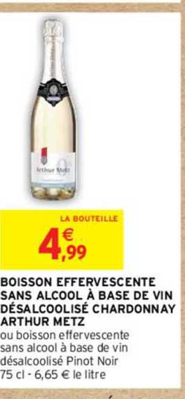 Boisson Effervescente Sans Alcool à Base De Vin Désalcoolisé Chardonnay Arthur Metz