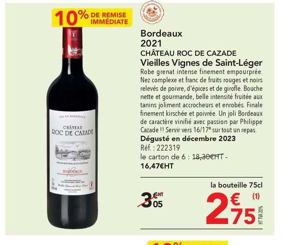 bordeaux 2021 château roc de cazade vieilles vignes de saint-léger