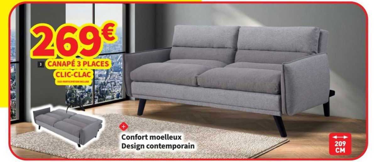 canapé 3 places clic-clac