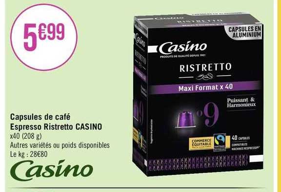 Capsules De Café Espresso Ristretto Casino