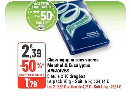 Chewing-gum Sans Sucres Menthol & Eucalyptus Airwaves