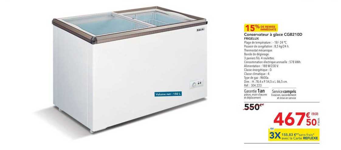 conservateur à glace cgb210d frigelux