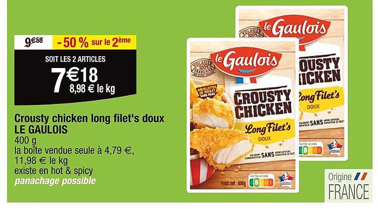 crousty chicken long filet's doux le gaulois
