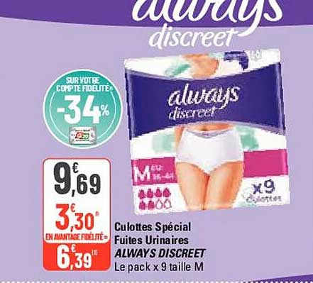 culottes spécial fruites urinaires always discreet