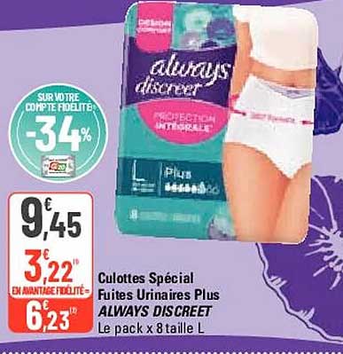culottes spécial fuites urinaires plus always discreet