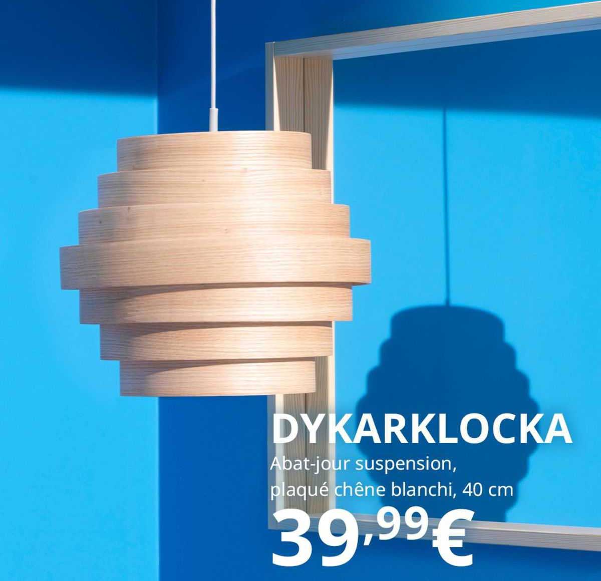 dykarklocka abat-jour suspension, plaqué chêne blanchi, 40 cm