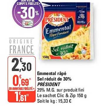 emmental râpé sel réduit de 30% président