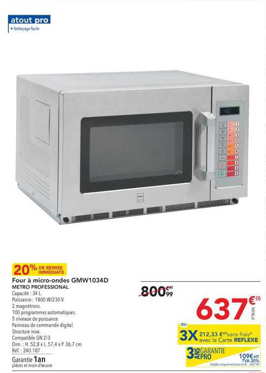 four à micro-ondes gmw10340 metro professional