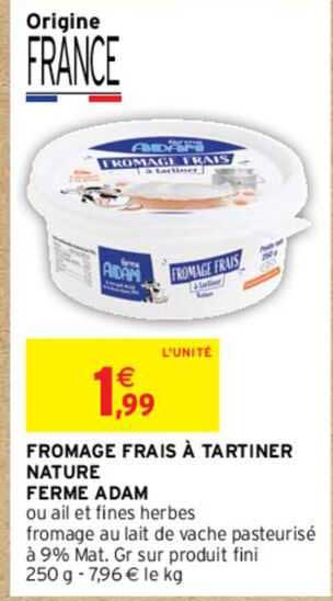 Fromage Frais à Tartiner Nature Ferme Adam